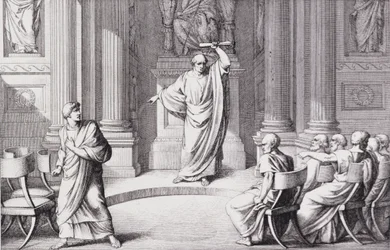 Cicero denunziert Catilina (Stich von B. Barloccini, 1849)